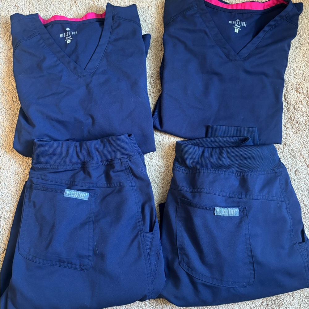 Med couture Navy Blue Scrub Set with Pink Accents